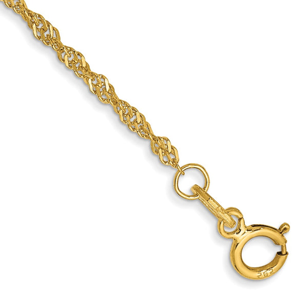 14K Gold 10-Inch 1.40mm Singapore Chain Anklet