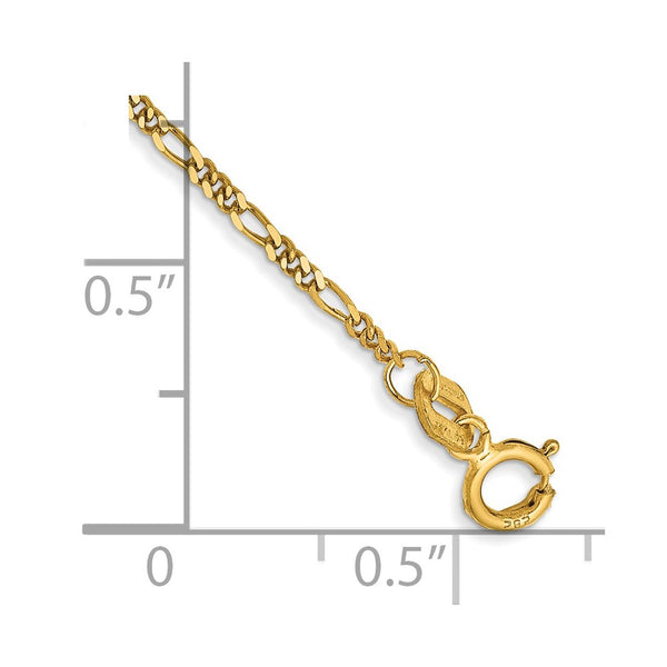 14K Gold Flat Figaro Bracelet - 1.25mm Spring Pendant