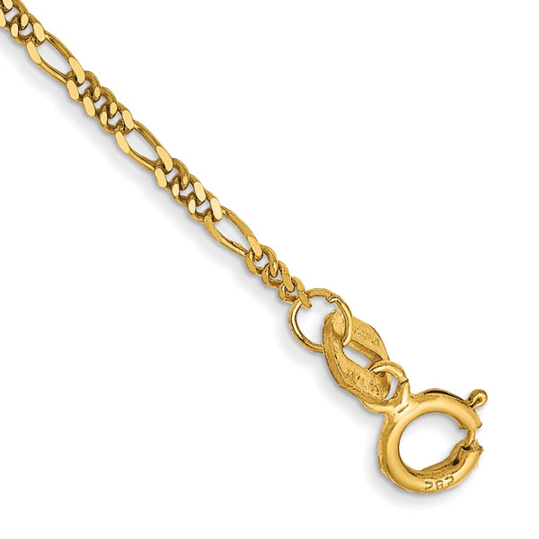 14K Gold Flat Figaro Bracelet - 1.25mm Spring Pendant