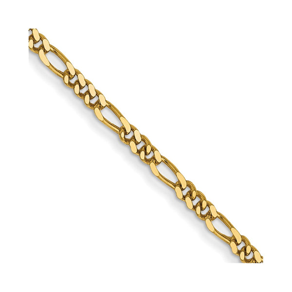 14K Gold 24-Inch 1.25mm Flat Figaro Chain & Spring Pendant Ring