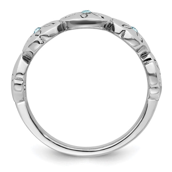 Polished Blue Crystal Sand Dollar Ring - Rhodium-Plated Silver