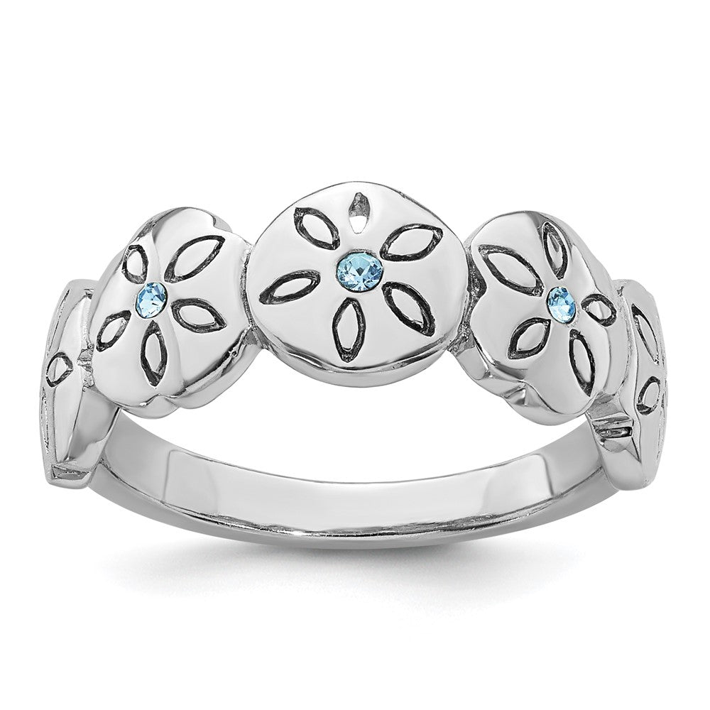 Buy Polished Blue Crystal Sand Dollar Ring | Stylish Rhodium-Plated Silver