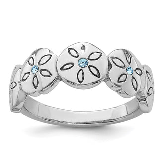 High-Quality Polished Blue Crystal Sand Dollar Ring | 14K Rhodium-Plated Silver, Stylish Value