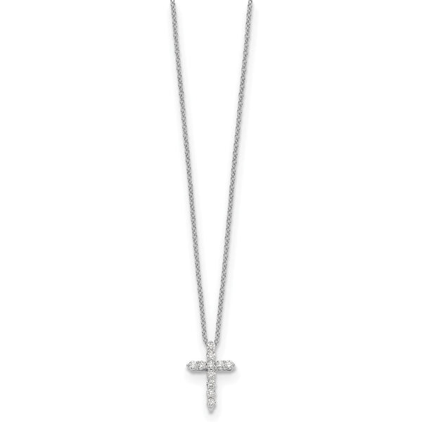 14K White Gold Diamond Cross Necklace - 18" Length