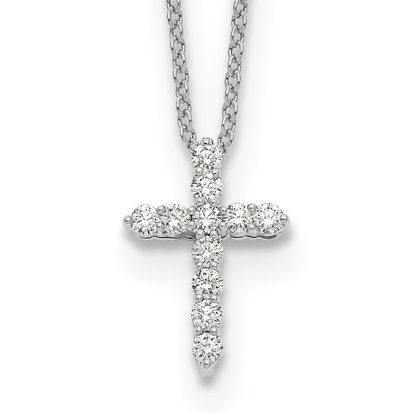 14K White Gold Diamond Cross Necklace - 18" Length