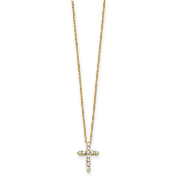 14K Gold Diamond Cross Necklace - 18 Inch Length
