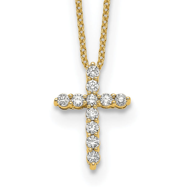 14K Gold Diamond Cross Necklace - 18 Inch Length