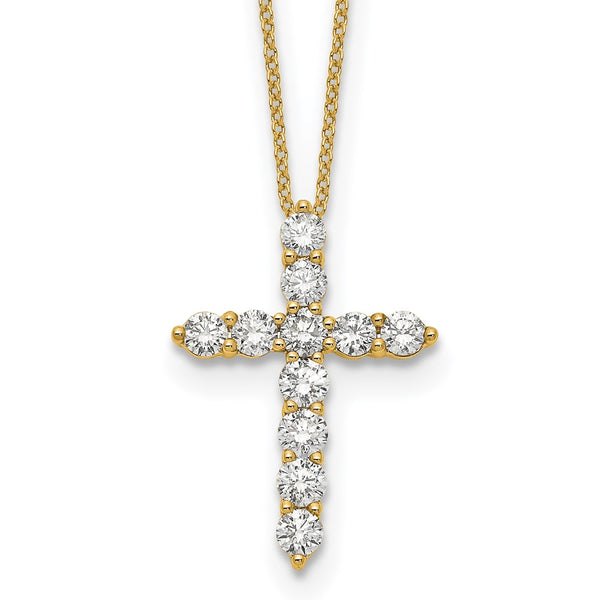 14K Gold Diamond Cross Necklace - 18"