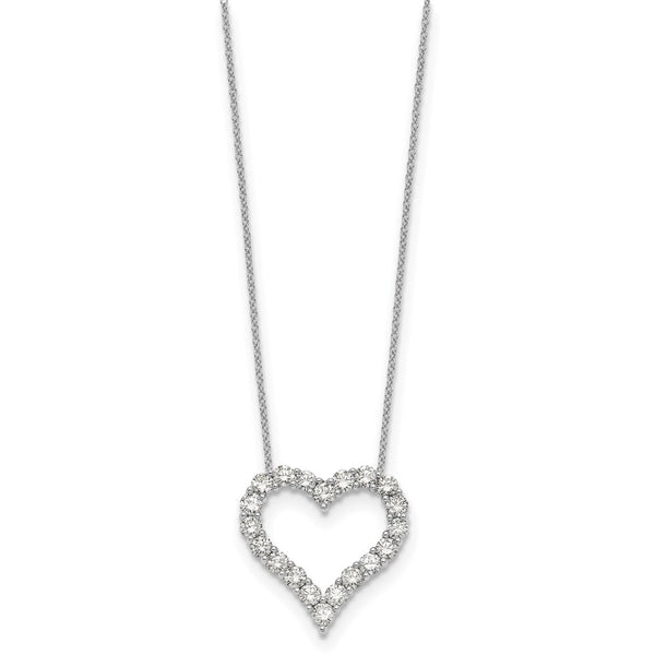 14K White Gold Heart Necklace with Diamonds - 18" Length
