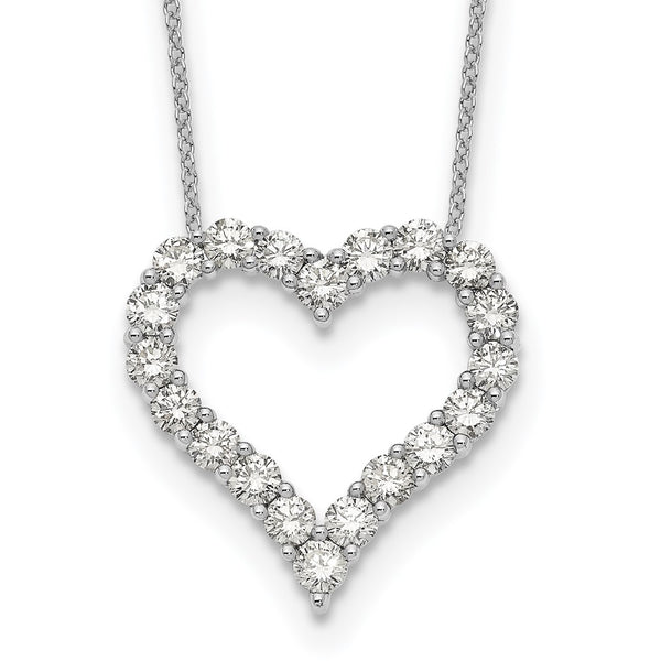 14K White Gold Heart Necklace with Diamonds - 18" Length