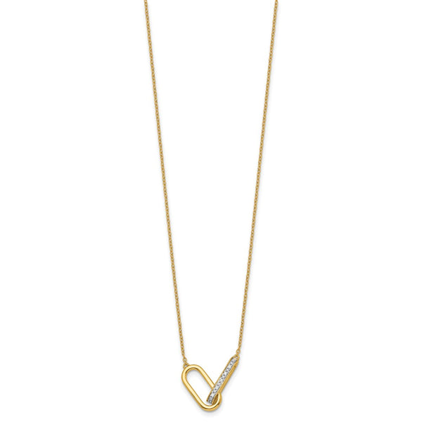 14K Gold Polished Diamond-Studded Link Necklace
