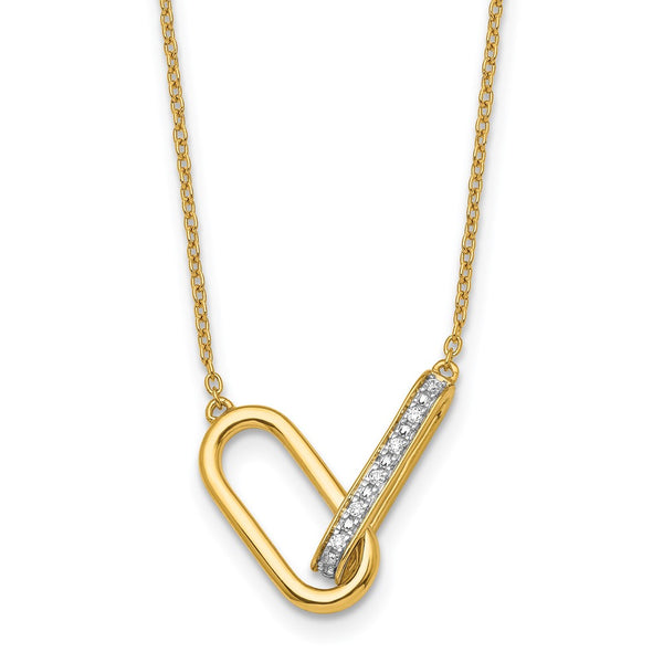 14K Gold Polished Diamond-Studded Link Necklace