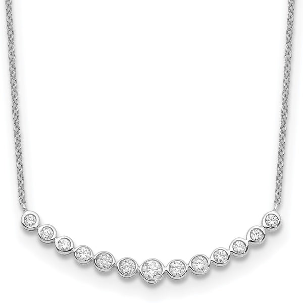 14K White Gold Diamond Curved Bar Pendant Necklace