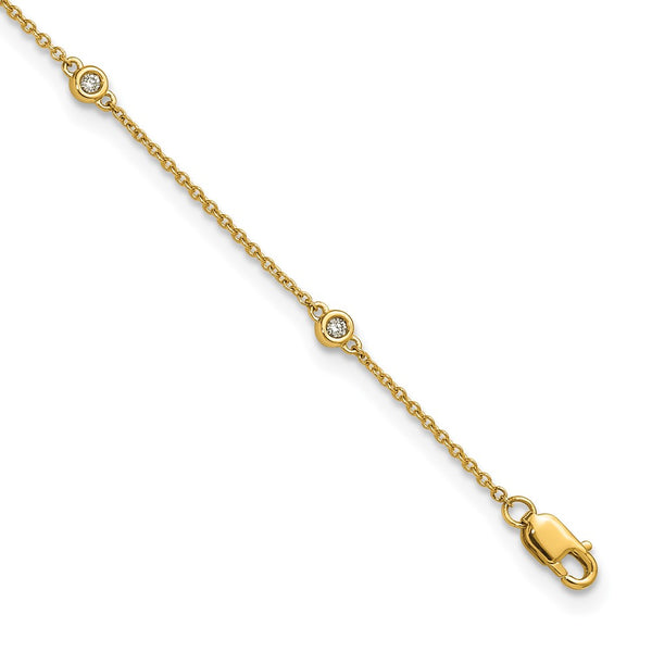 14K Gold Diamond Station Cable Anklet - Style GR1-1007588