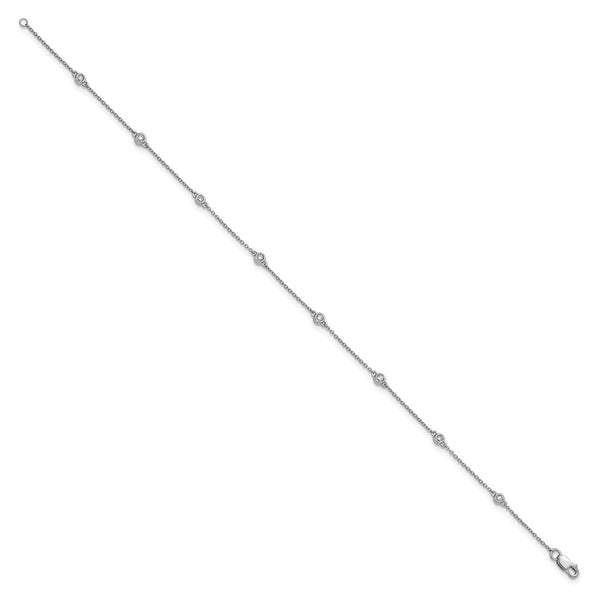 14K White Gold Diamond-Studded Cable Anklet - 8.5"