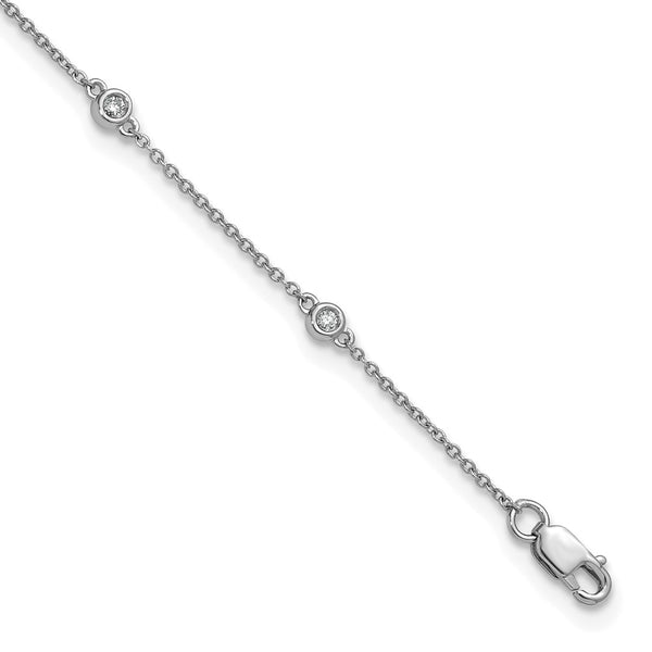 14K White Gold Diamond-Studded Cable Anklet - 8.5"