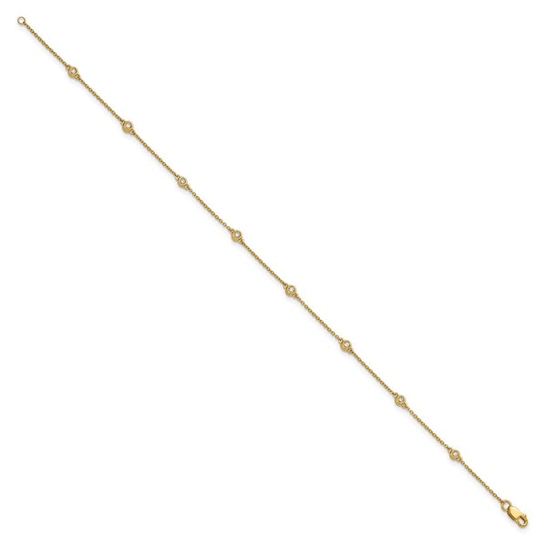 14K Gold Diamond Station Cable Anklet - Style GR1-1007591