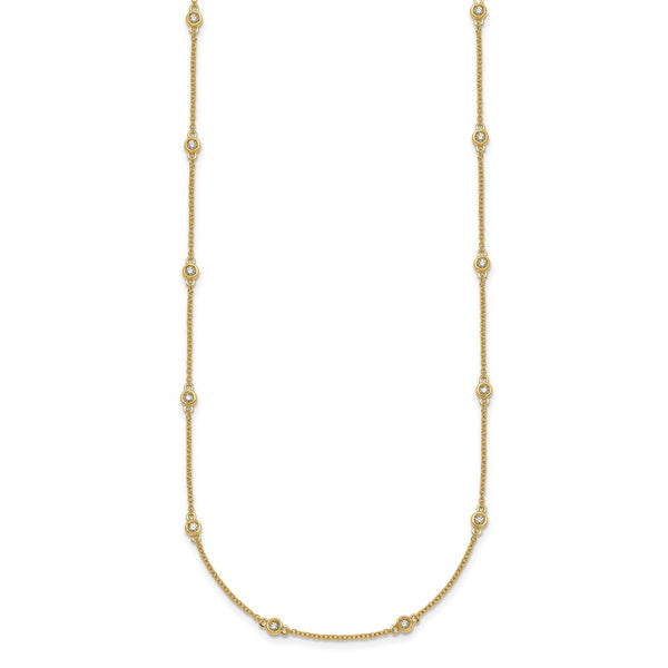 14K Gold Diamond Station Cable Necklace - 18" Long, 3.5g