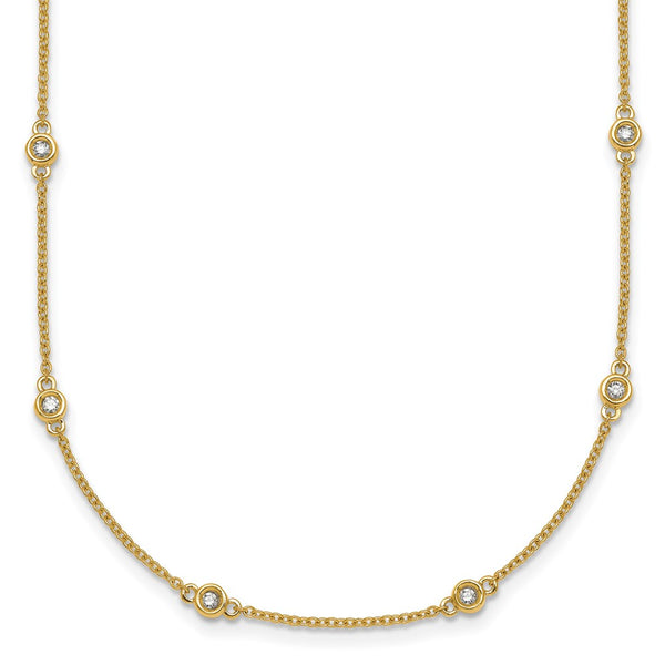 14K Gold Diamond Station Cable Necklace - 18" Long, 3.5g