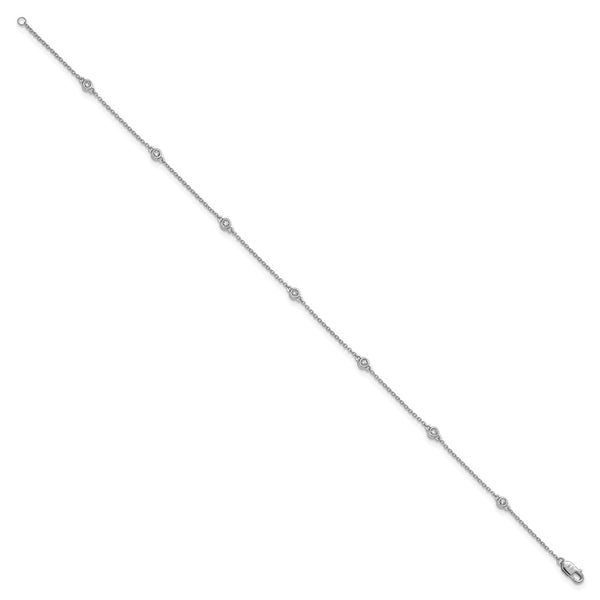14K White Gold Diamond-Accented Cable Anklet - 7" Length