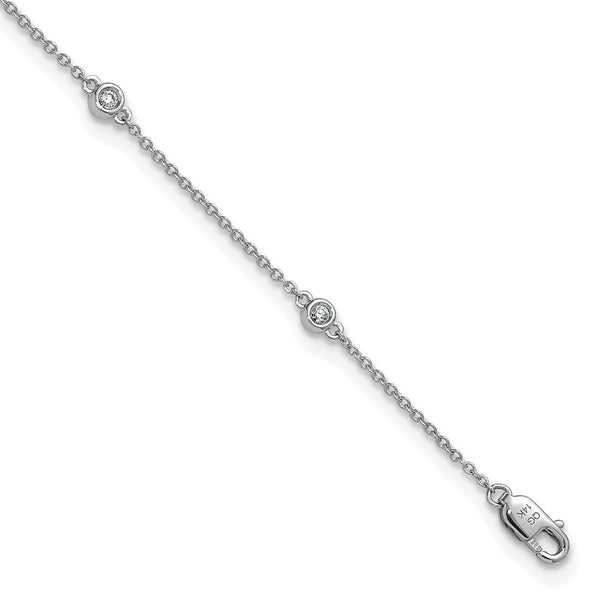 14K White Gold Diamond-Accented Cable Anklet - 7" Length