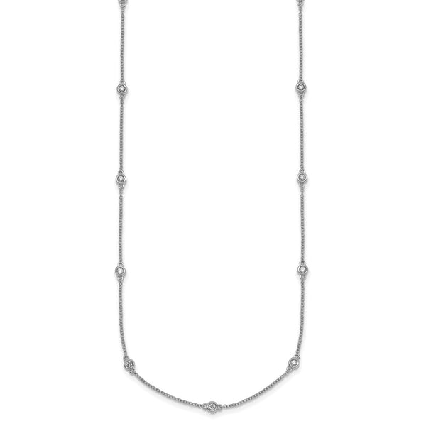14K White Gold Diamond Station Necklace Chain