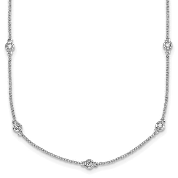 14K White Gold Diamond Station Cable Chain Necklace, 18-inch