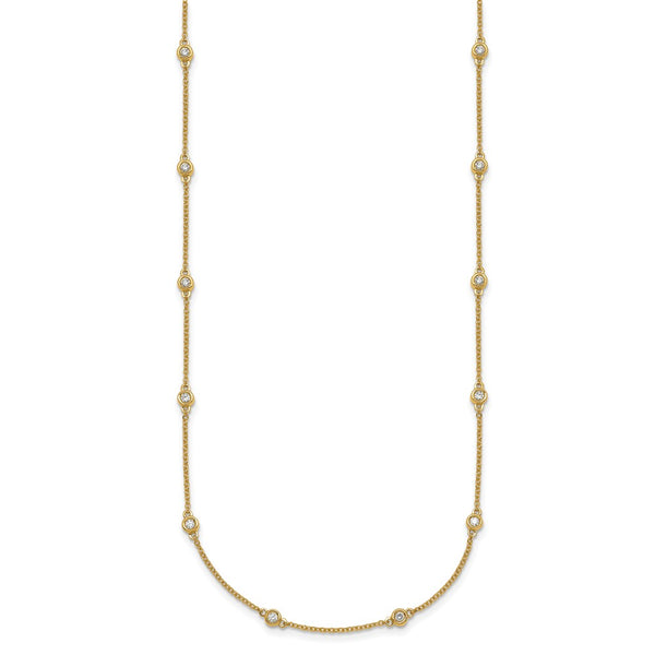 14K Gold Diamond Station Cable Necklace - 18" Length