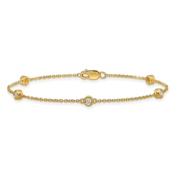 High-Quality 14K Gold Diamond Station Cable Bracelet - Stylish Luxury Value!-3