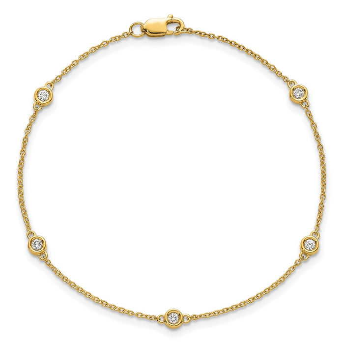 High-Quality 14K Gold Diamond Station Cable Bracelet - Stylish Luxury Value!-4