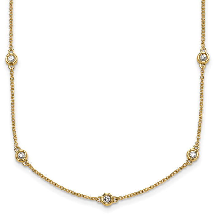 High-Quality 14K Gold Diamond Station Cable Necklace - Stylish Luxury Value-1