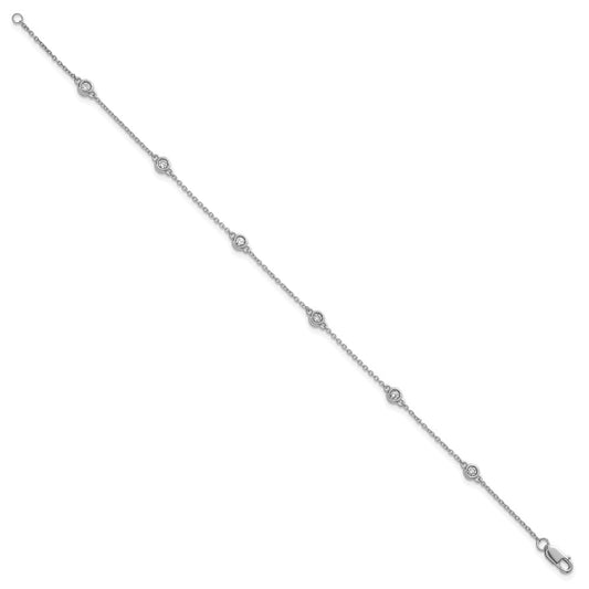 High-Quality 14K White Gold Diamond Station Cable Bracelet | Stylish Elegance