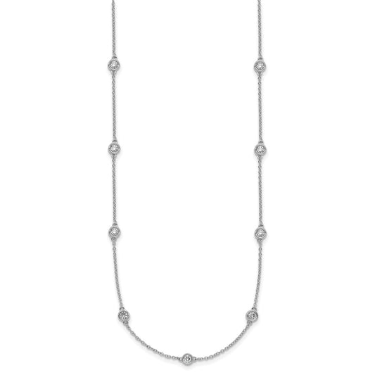 High-Quality 14K White Gold Diamond Station Necklace | Stylish Cable Chain