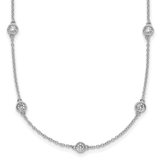 High-Quality 14K White Gold Diamond Station Necklace | Stylish Cable Chain