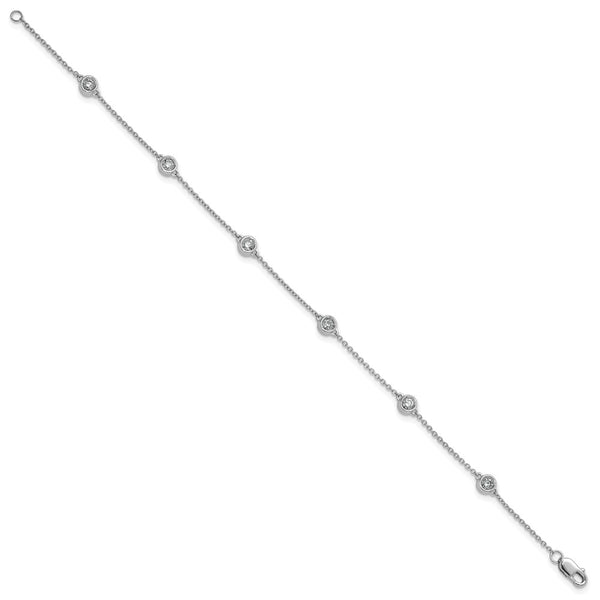 14K White Gold Diamond Station Cable Link Bracelet