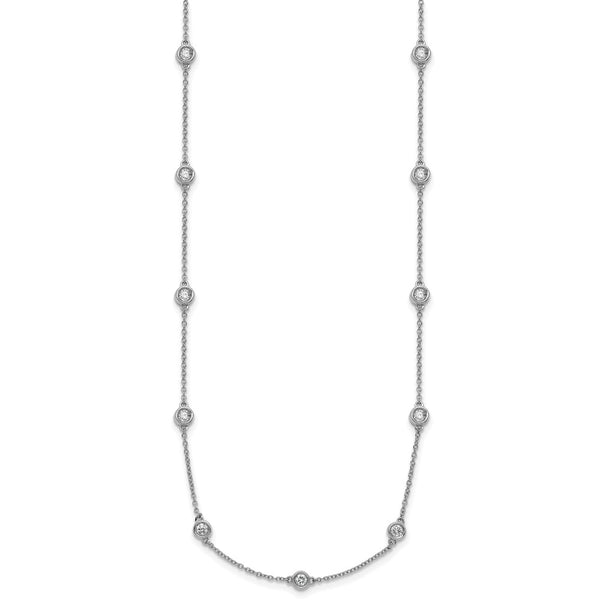 14K White Gold Diamond Station Cable Chain Necklace - 18" Length