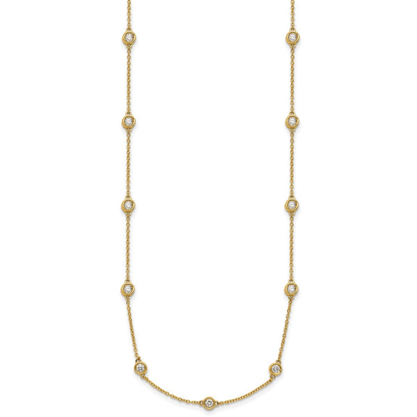 14K Gold Diamond Station Cable Necklace - 18" Long
