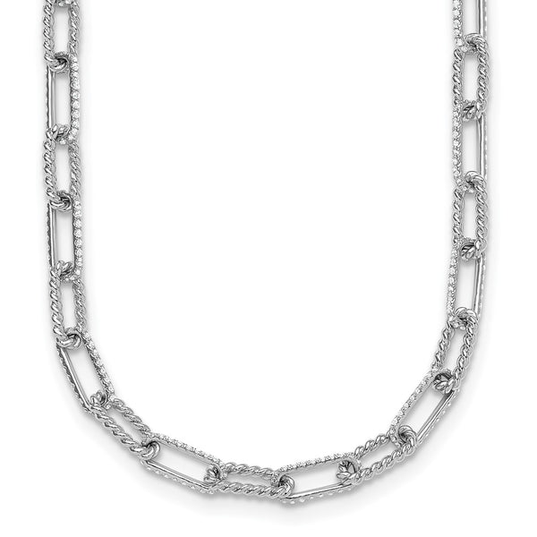 14K White Gold Twisted Diamond Paperclip Link Necklace, 18"