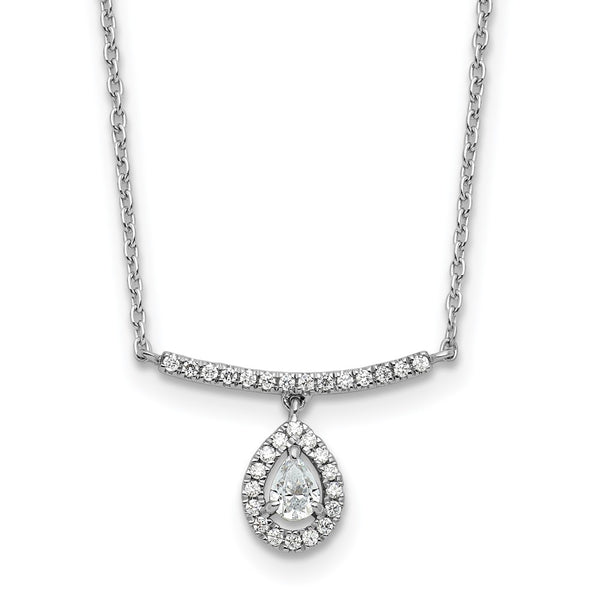 14K White Gold Diamond Bar Pendant & Dangle Pear Necklace