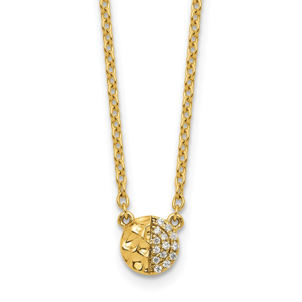 14K Gold Hammered Diamond Disc Necklace - 16" Length, Shine