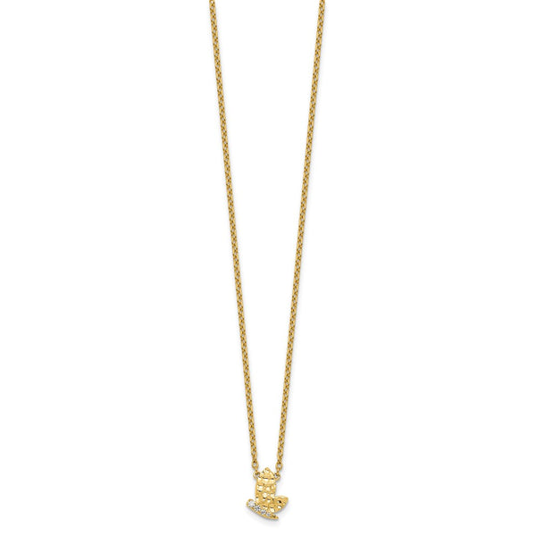14K Gold Diamond Butterfly Pendant Necklace