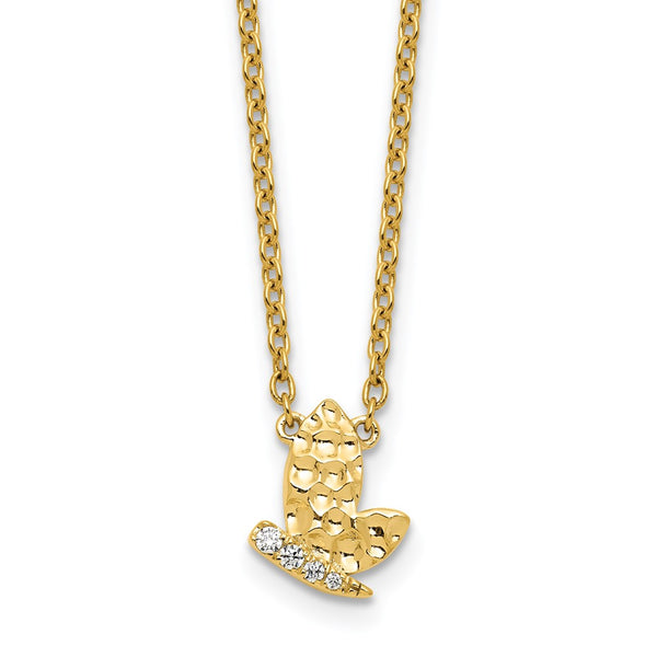 14K Gold Diamond Butterfly Pendant Necklace