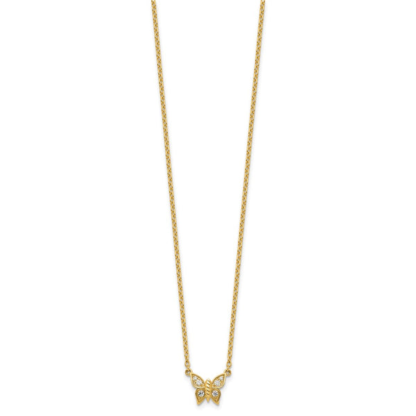 14K Gold Butterfly Necklace with Diamonds - 1.5mm