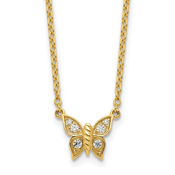 14K Gold Butterfly Necklace with Diamonds - 1.5mm