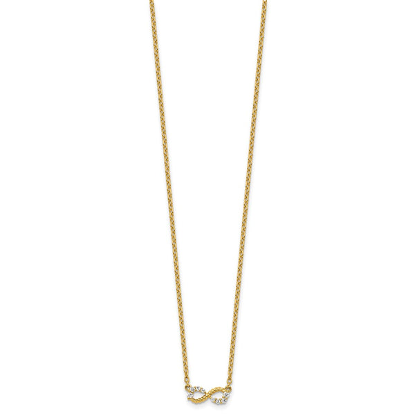 14K Gold Polished Beaded Infinity Necklace with Diamonds