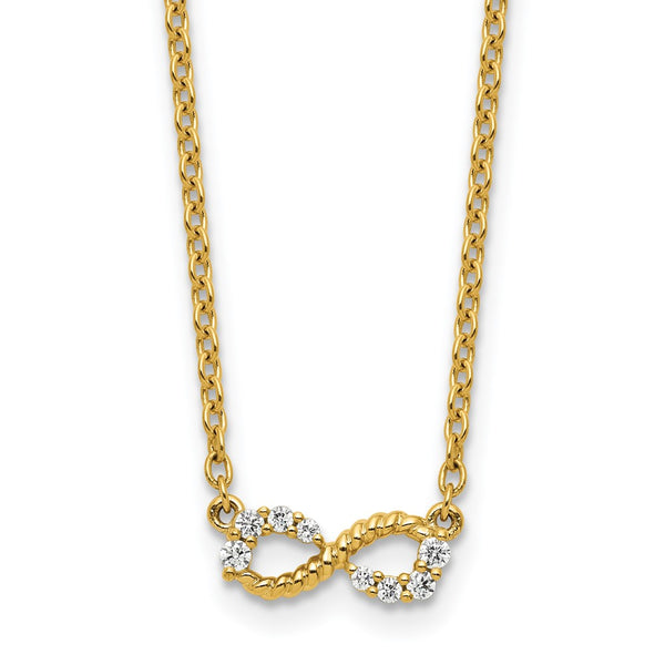 14K Gold Polished Beaded Infinity Necklace with Diamonds