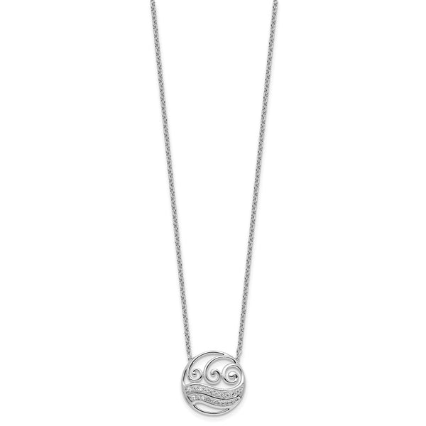 14K White Gold Polished Diamond Wave Circle Necklace