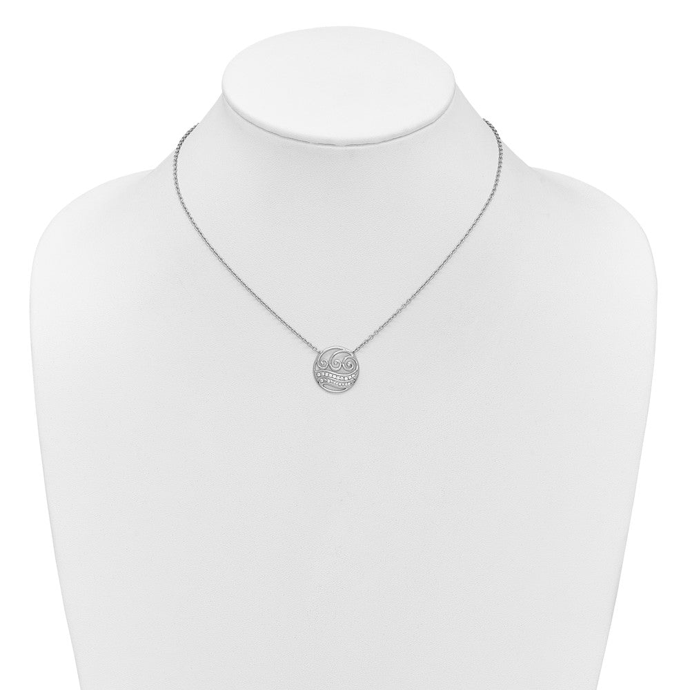 Exclusive 14K White Gold Polished Diamond Wave Circle Necklace - Stylish Value!