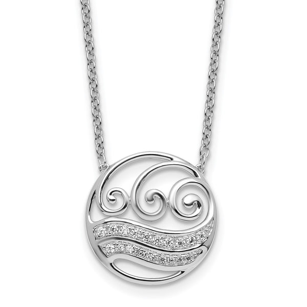 14K White Gold Polished Diamond Wave Circle Necklace