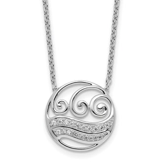 Exclusive 14K White Gold Polished Diamond Wave Circle Necklace - Stylish Value!